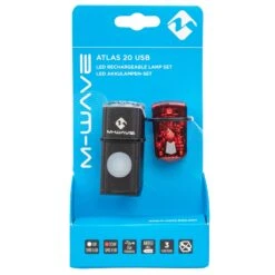 Set D'éclairages Vélo Avant Et Arrière à LED Rechargeables USB Atlas 20 M-Wave -Magasin De Sport De Vélo feu arriere velo m wave atlas 20 packaging